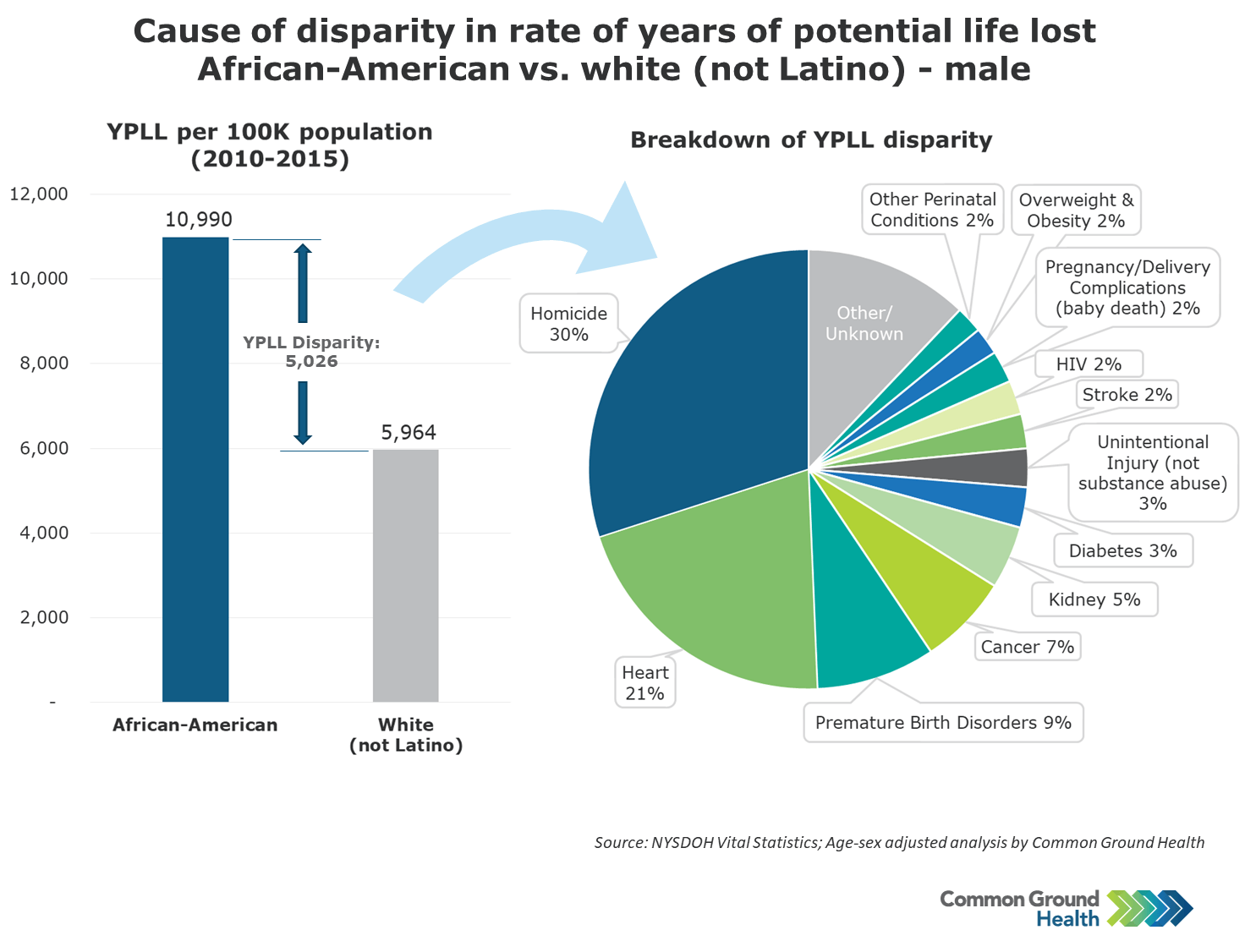 Cause of Disparity in Rate of Years of Potential Life Lost African-American  vs White (not Latino) - Male | Common Ground Health